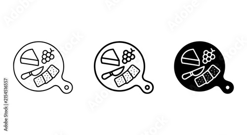 Картината върху платно Cheese Board Icons, Charcuterie Platter Vector Set, Appetizer Serving Board Grap