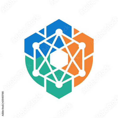 A colorful geometric abstract icon design on white background