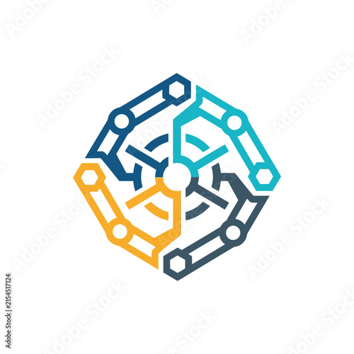 A colorful geometric abstract logo design on a white background