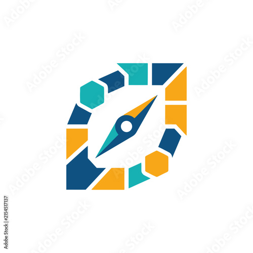 A colorful geometric compass icon design on a white background