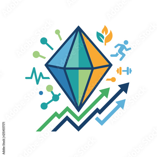 A colorful geometric diamond icon representing growth and wellness