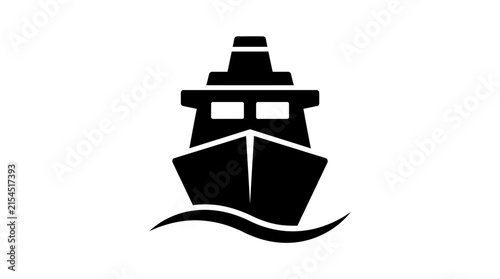 Minimalist black ship vector icon illustration representing maritime travel and commercial cargo transportation for web design