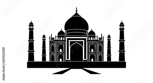 Taj Mahal black silhouette vector illustration with domes minarets and elegant Indian architectural monument