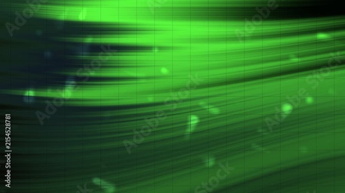 Abstract green light trails and glowing particles motion background