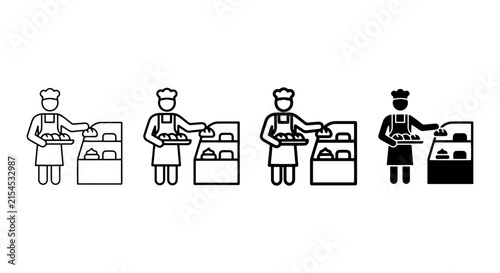 Baker Icon Set, Pastry Chef Vector Graphics, Bakery Display Case Illustrations, Food Service Symbols