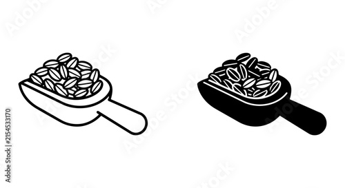Coffee Bean Scoop Icons, Roasted Beans, Food Ingredient, Beverage Preparation, Vector Graphics