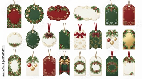 Set of decorative christmas gift tags with festive holiday elements