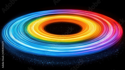 A swirling, colorful, luminous ring on dark background