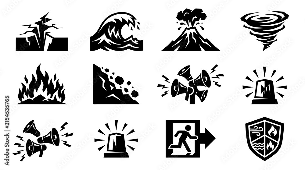 Fototapeta premium Natural Disasters and Emergency Response Icon Set
