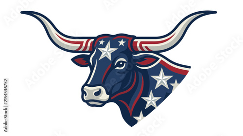 American Longhorn Bull Head, Patriotic Stars and Stripes Design, Isolated