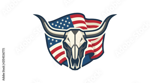 American Patriotism Symbol: Bull Skull with US Flag Emblem