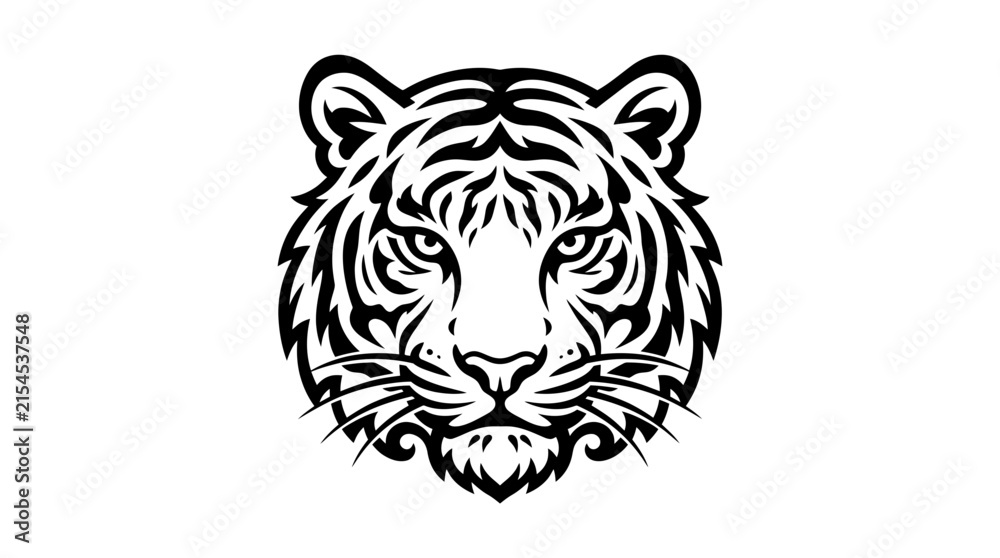 Fototapeta premium Detailed black and white tiger head front view.