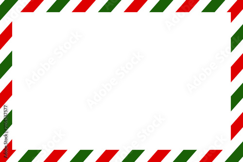 Quadro su tela Decorative festive frame with alternating red and green diagonal stripes for holiday decor