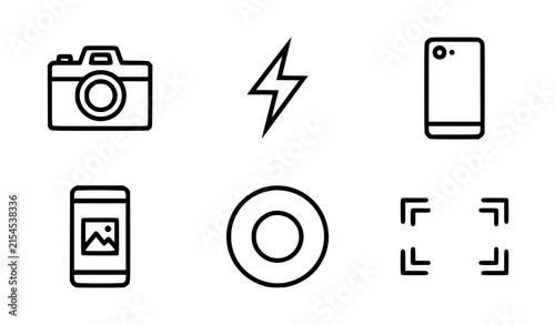 Take Photo Icon Set – Camera, Flash and Mobile Photography Symbols