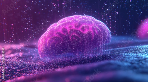 Abstract brain shape with particles and purple hue