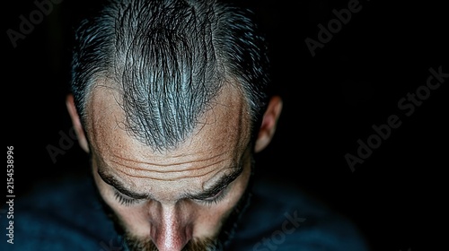A person looking down with grey hair
