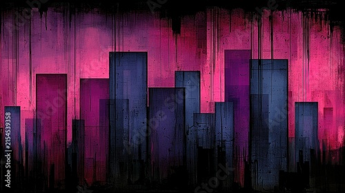 Abstract cityscape in purple and black hues