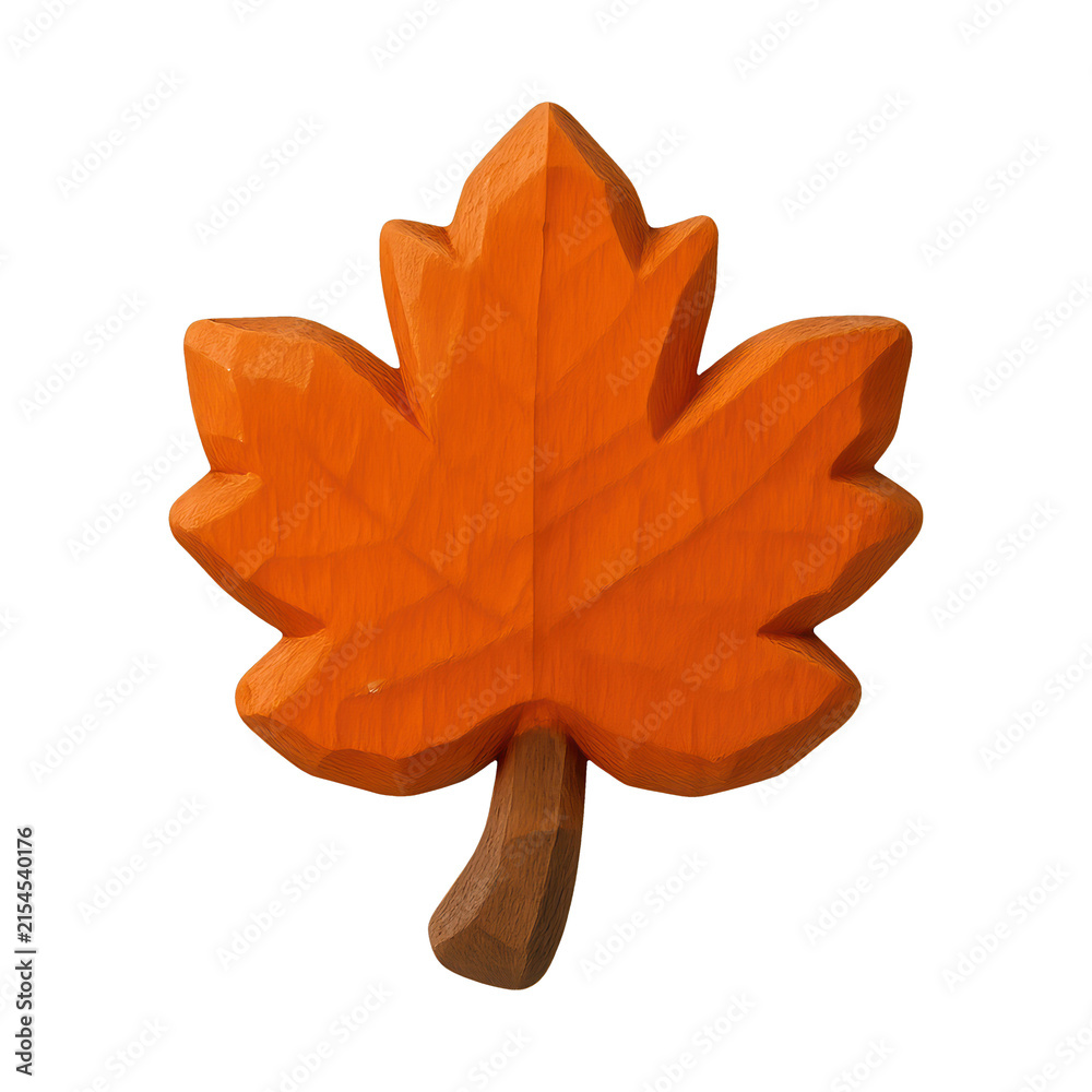 Fototapeta premium PNG Wooden carved orange maple leaf