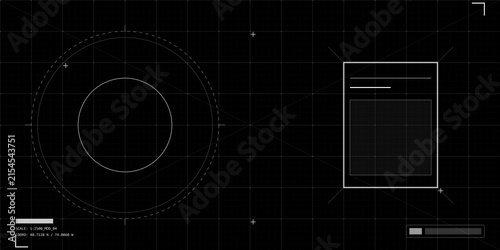 Futuristic digital interface grid with targeting reticle with interface on transparent background