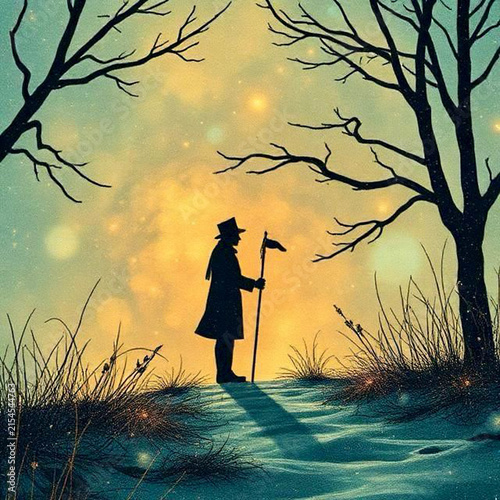 silhouette of a man  in the forest
