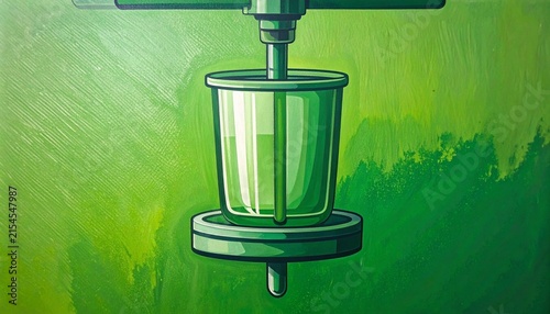 Close up of a vintage metal meat grinder on green background.