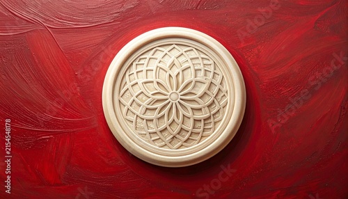 Intricate Carved Wooden Decorative Round Medallion Design.