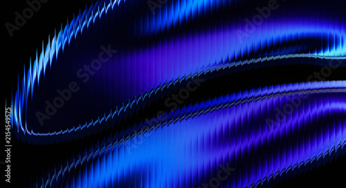 3D liquid metal glass render with blue and violet neon gradient waves, glossy ribbed texture and fluid distortion surface background