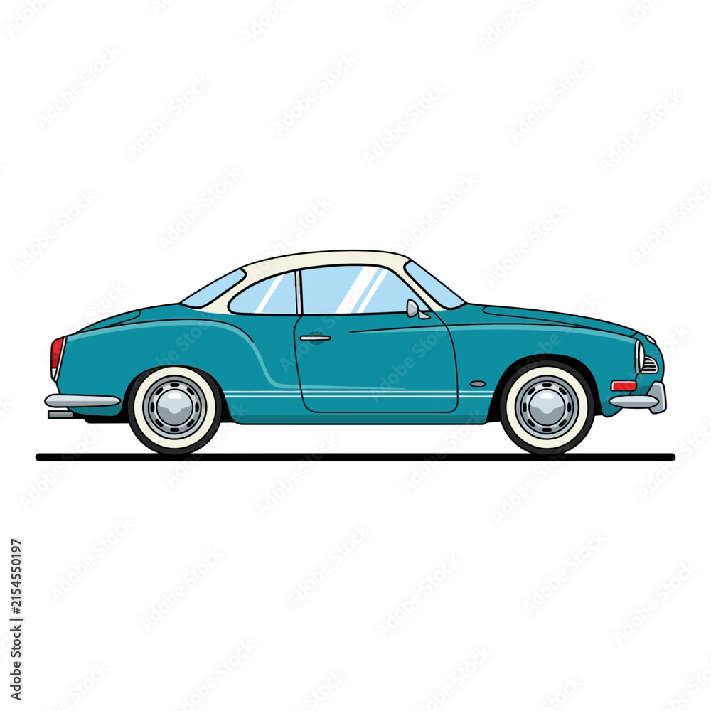 Fototapeta premium Classic Teal Car, Vintage Automobile, Retro Vehicle, Isolated on White