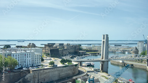 High angle view of Recouvrance Bridge and Penfeld River in Brest Brittany France 