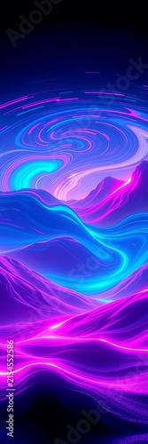 Neon-lit digital landscape with swirling blues and pinks, e-sports, pink