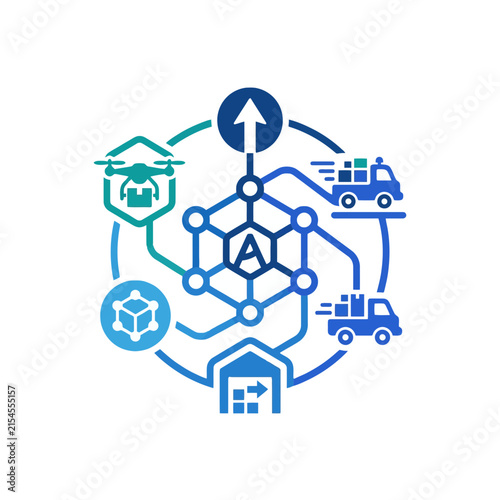 A digital graphic showing a modern global logistics network system