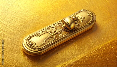 Ornate Gold Door Handle on Textured Surface.