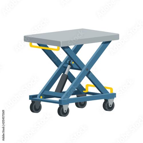 Heavy-duty hydraulic lift table with four casters for industrial use.