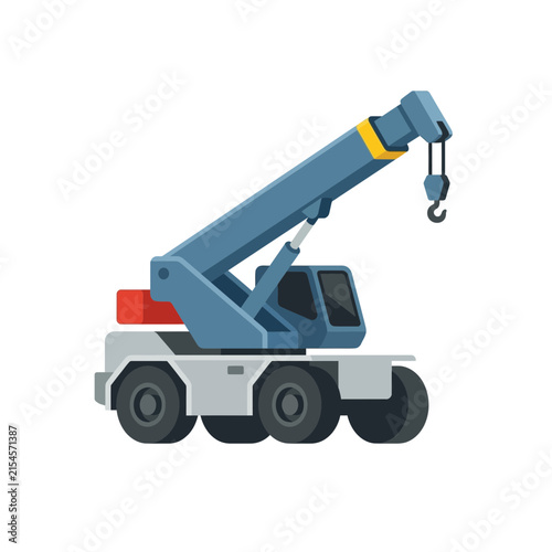 Cartoon illustration of a blue mobile crane lifting heavy loads.