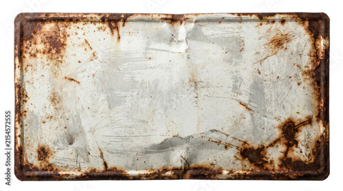 Old rectangular rusty metal sign isolated on transparent background