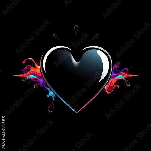 Black heart icon with stylized design elements, elements, design