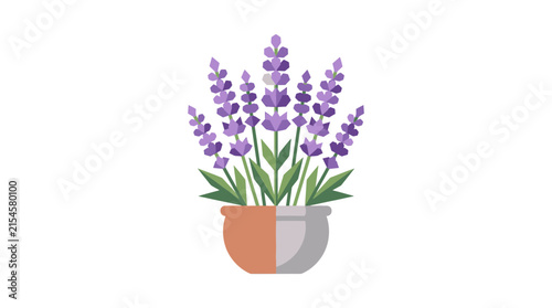 Purple Lavender Plant Bouquet in Two Tone Pot Vector Illustration