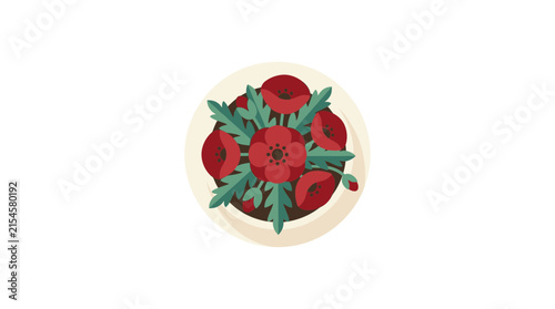 Top View Red Poppy Flowers Arrangement in Round Pot Vector