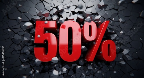 A bold red fifty percent discount sign displayed against a dark textured background perfect for promoting your upcoming annual black friday sale