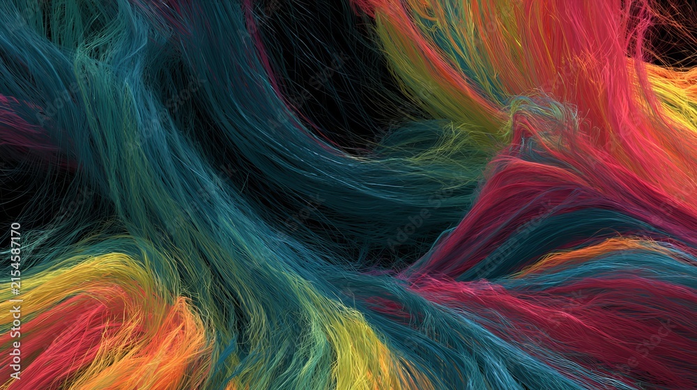 Fototapeta premium Colorful digital artwork on a black background created with computer-generated abstract forms