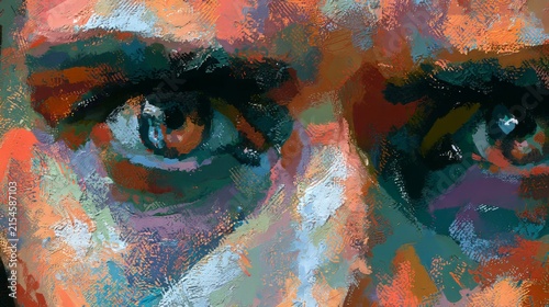 Colorful artistic painting featuring expressive eyes in abstract blended tones 