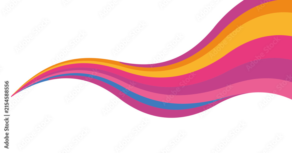 Fototapeta premium Wavy ribbons in shades of pink orange and blue form a flowing pattern