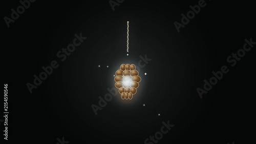 Abstract representation of an atomic structure with a glowing nucleus and orbiting particles.