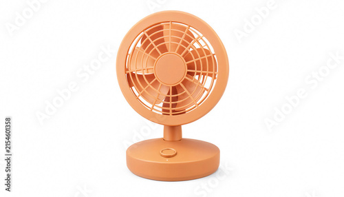 Small portable orange electric desk fan for cooling during hot summer weather