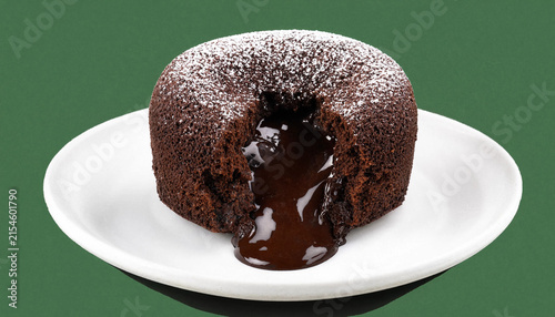Delicious chocolate lava cake with molten center served on a small white plate