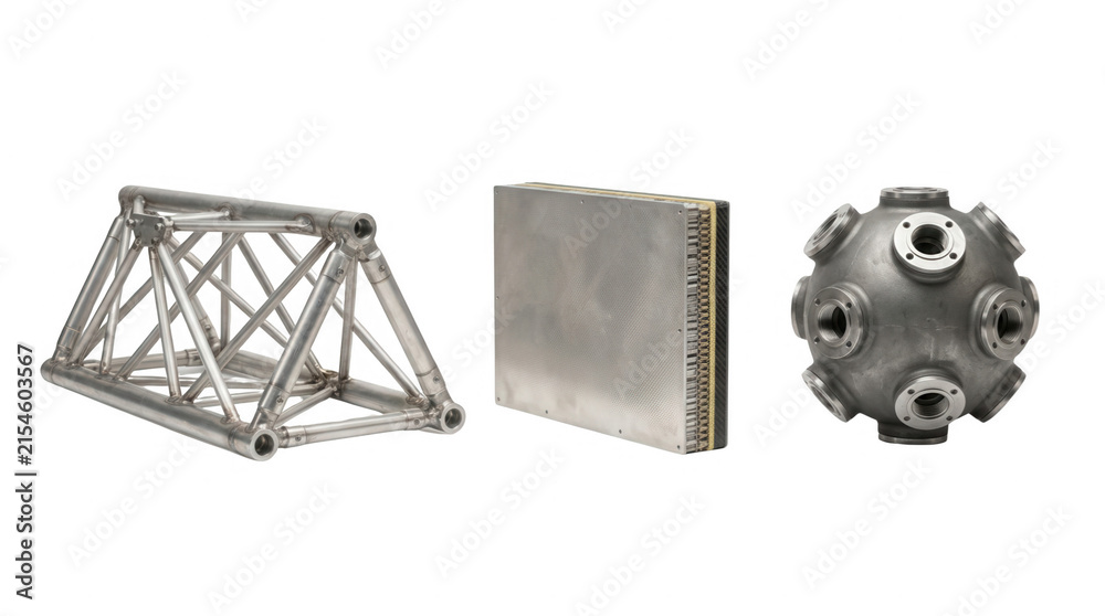 Fototapeta premium Advanced components for space exploration featuring a heat shield and fuel tank designed for science fiction assets