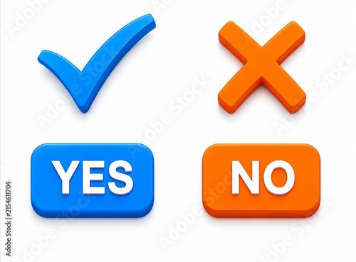 Affirmative and negative decision buttons with checkmark and cross icons