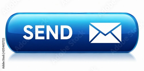 Modern send email button with envelope icon in blue cylindrical shape