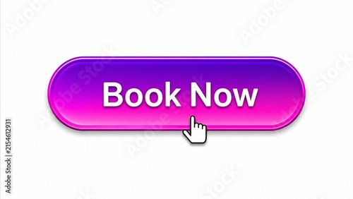 Bright purple call to action button with book now text and clickable hand cursor