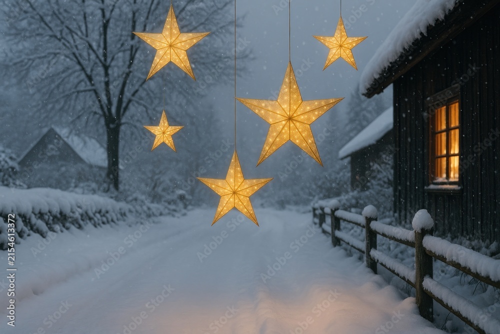 Obraz premium Glowing stars winter night scene.